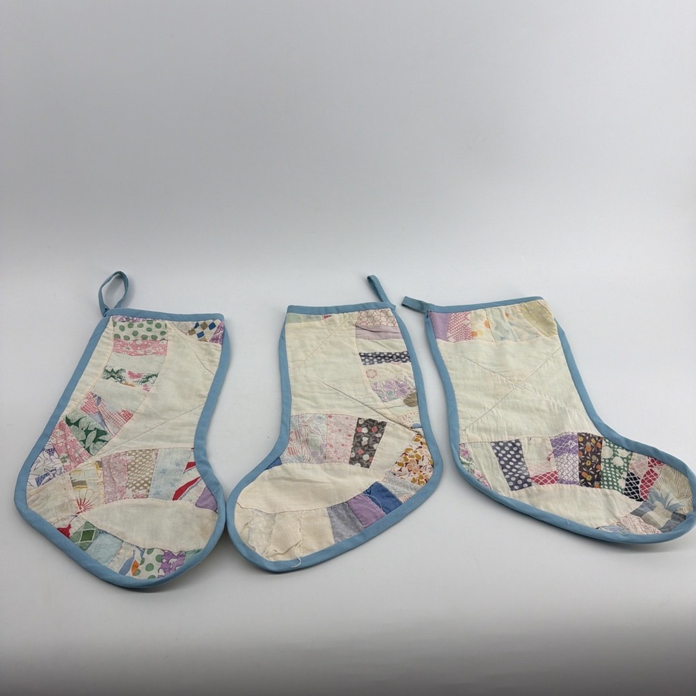 3 Handmade Christmas stocking Quilted Patchwork 13" Country Rustic Cottage Core